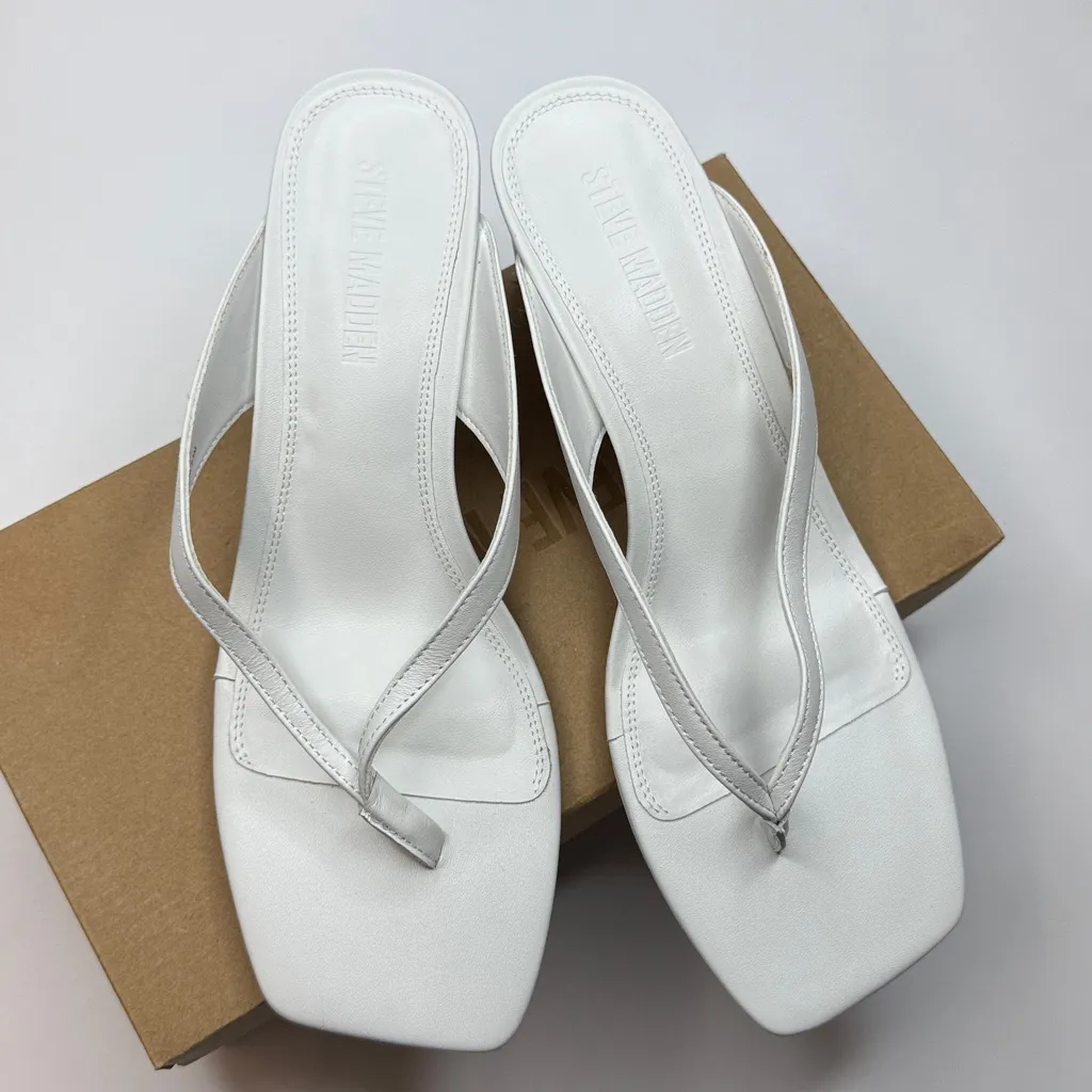Steve Madden Women's Ninna Blade Heel Thong Sandals- White Leather- Size 9.5 - Image 7