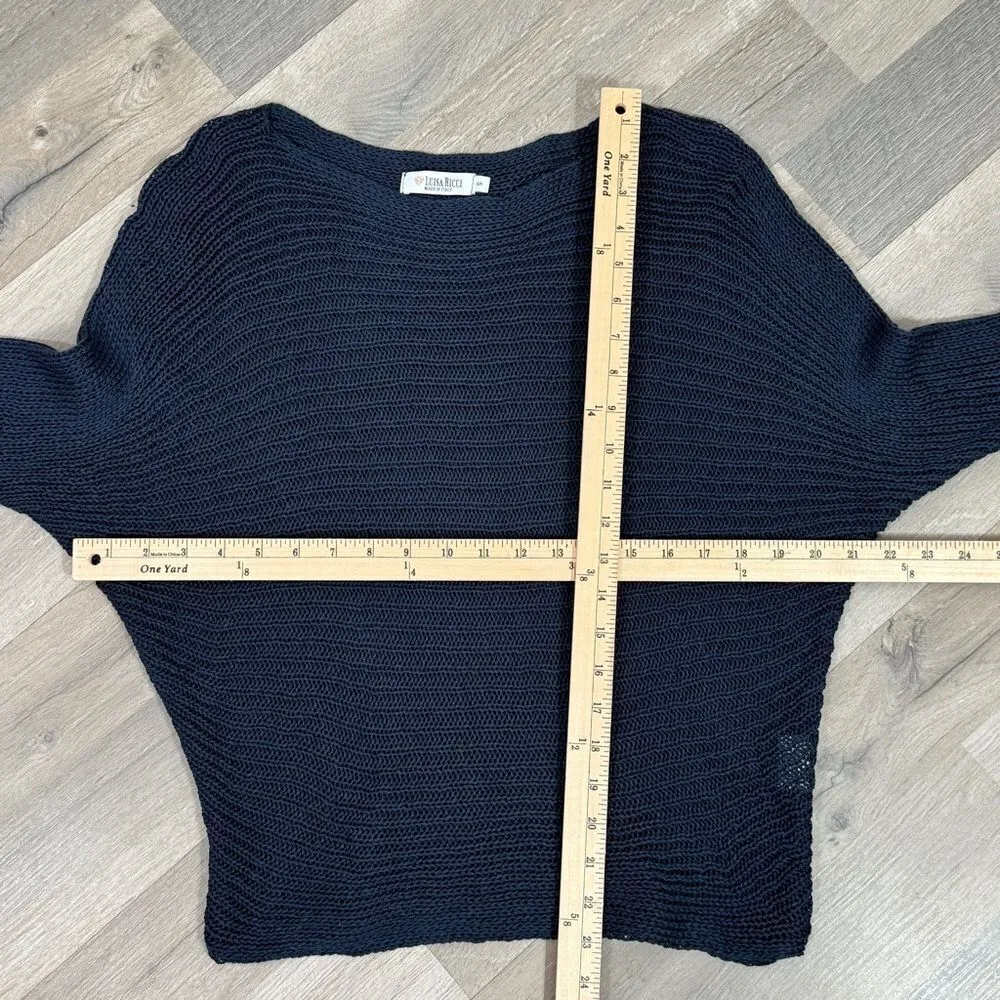 Luisa Ricci Open Weave Boat Neck Sweater Blue Small Dolman Sleeve Mesh Net Blue - Image 11