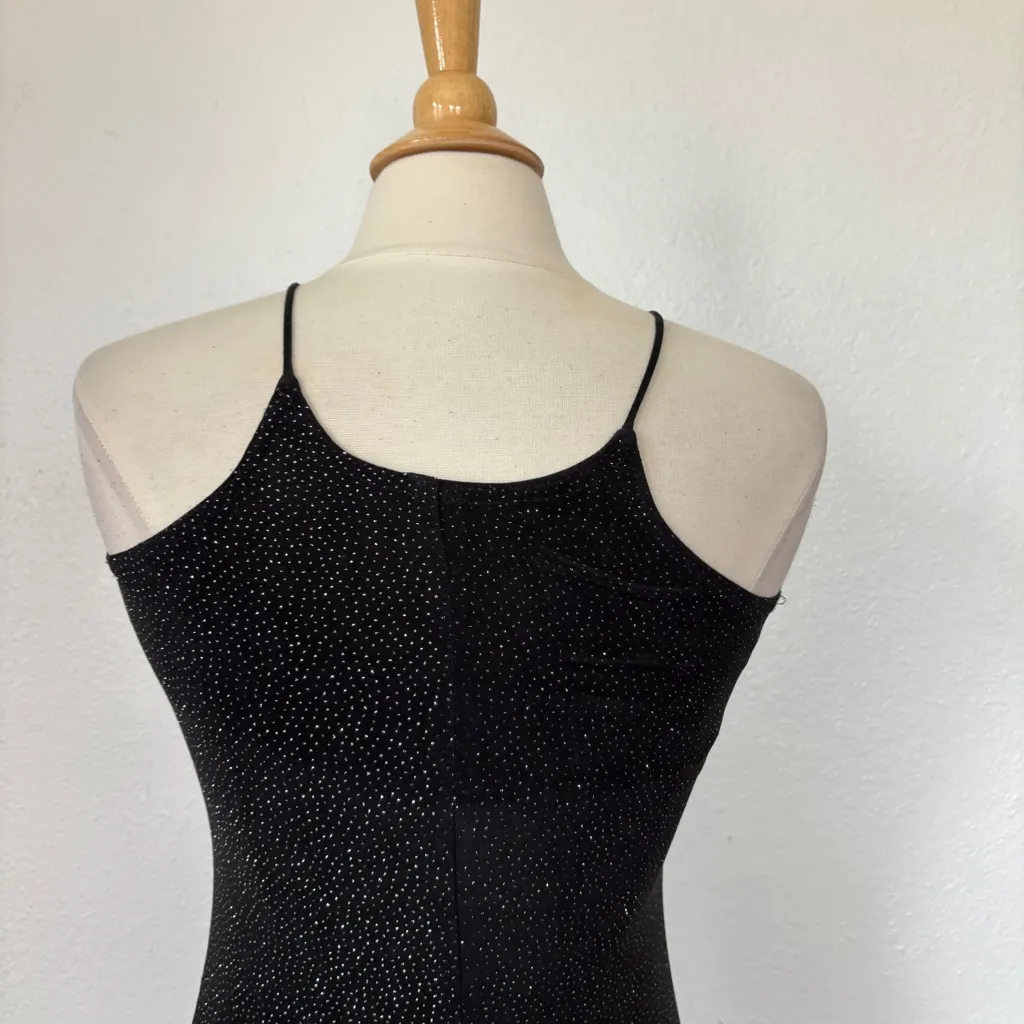 Vintage 1994 Black Metallic Sleeveless Full Length Prom Dress Size 4 - Image 5