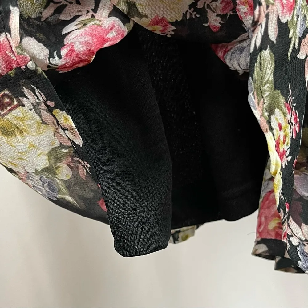 B_envied Large Rose Floral V Neck Sheer Sleeve Mini Skirt Formal Pleat Flowy - Image 6