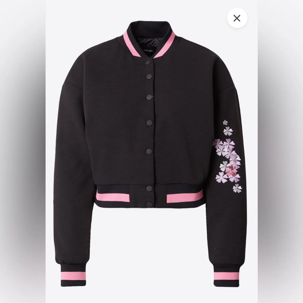Nasty Gal Cherry Blossom Embroidered Black Bomber Jacket - Image 6