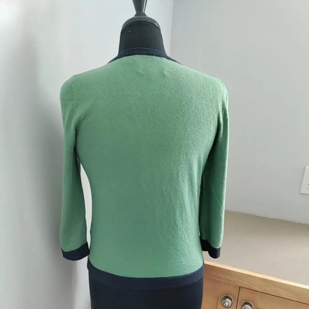 Juicy Couture | Gold Button Up Sweater Green Navy 3/4 sleeve Classic Cardigan - Image 3