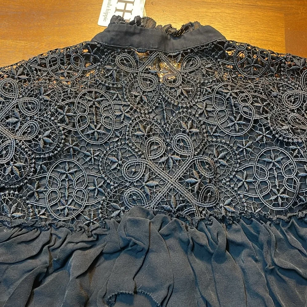 Haute Hippie Kamila Jet Black Lace Ruffle Top Size XS - Image 15