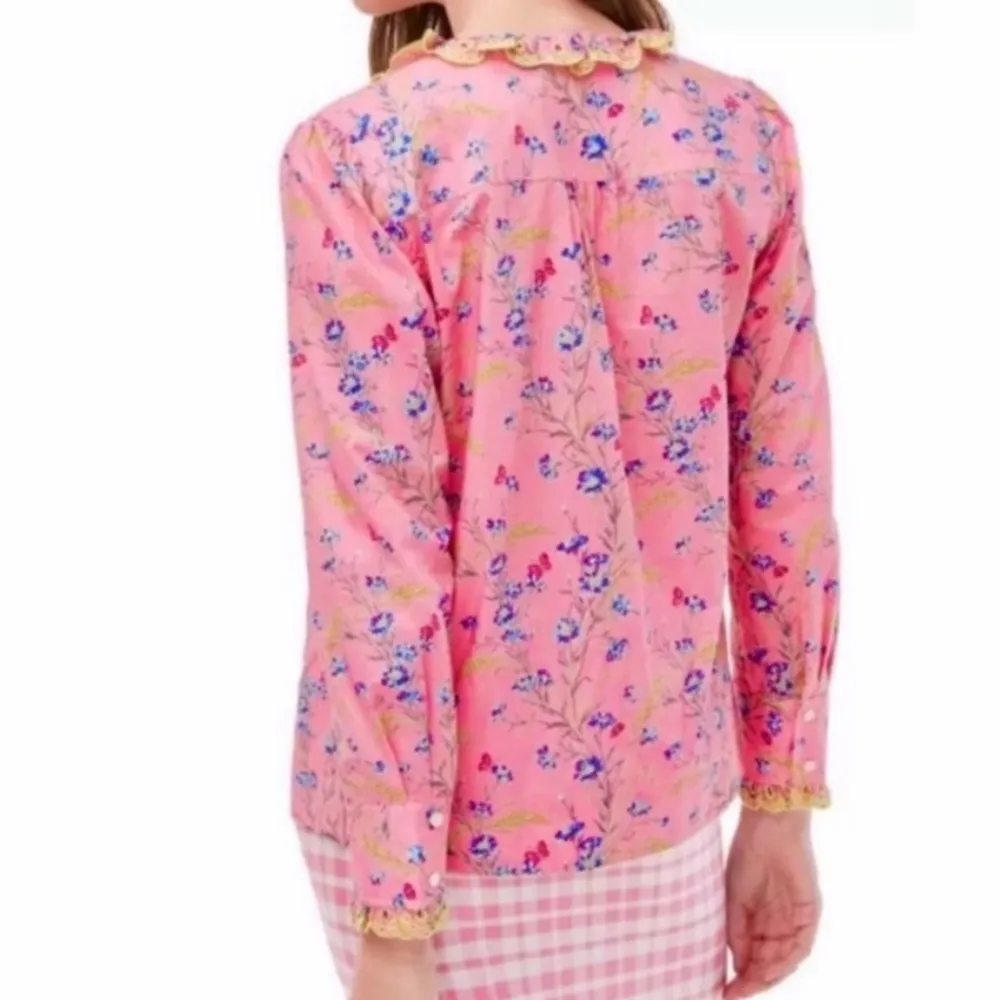 J Crew Poplin Ruffle Blouse in Pink Liberty Wheat Bouquet Floral Print Sz XS EUC - Image 4