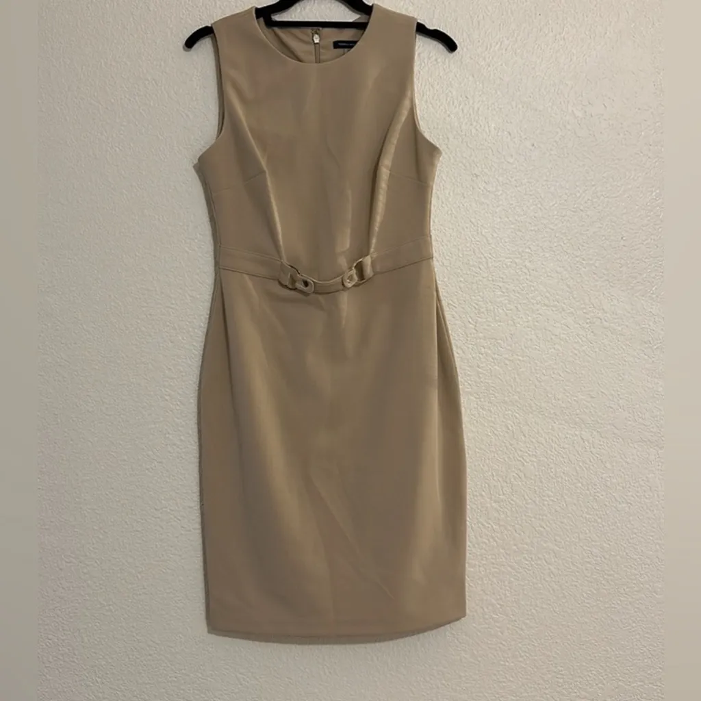 Tommy Hilfiger Beige Sheath Dress Women’s Size 16 Sleeveless Belted Knee Length - Image 3