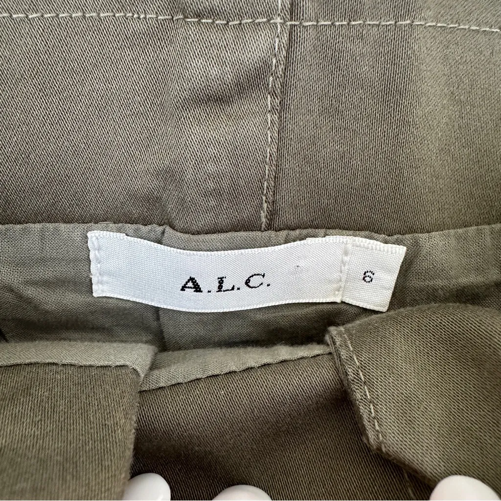A.L.C. Krew High-Waisted Tie-Waist Pants Army Green Size 6 - Image 10