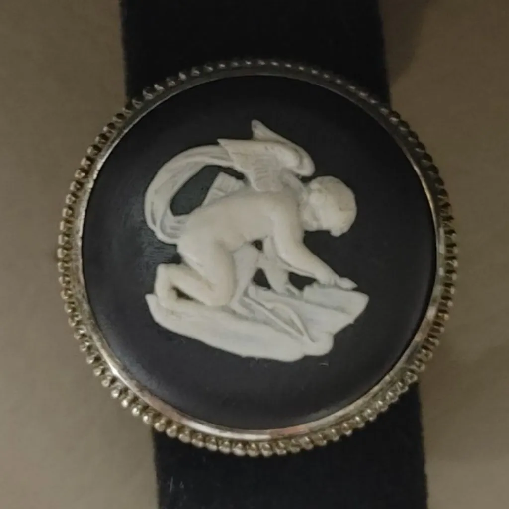 Cameo Brooch Wedgwood Vintage England Black White Pin Angel Cherub Sterling 925 - Image 10
