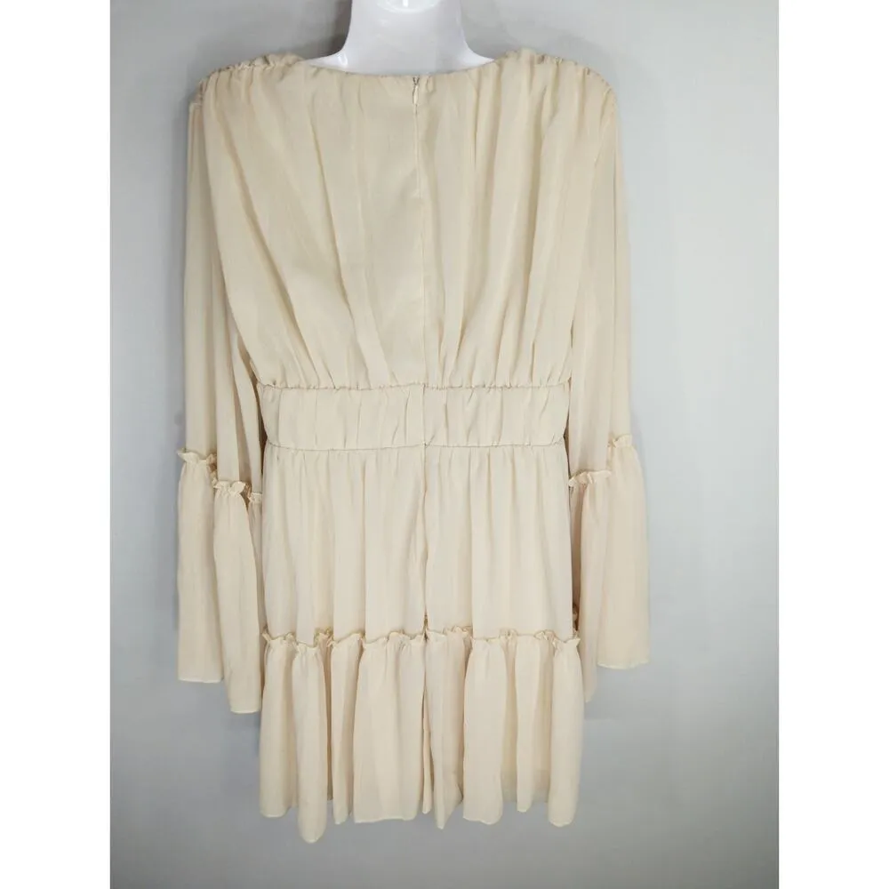 Miss‎ Ord Bell Sleeves Mini Dress Cream Womens Est. MED NWT Coquette Babydoll - Image 4