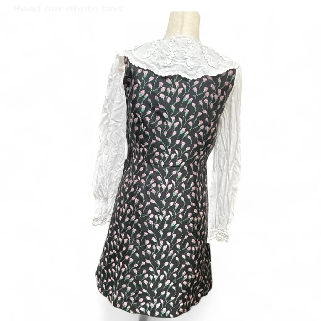 & Other Stories Embroidered Jacquard Mini Dress with Contrasting Cotton Sleeves‎ - Image 3