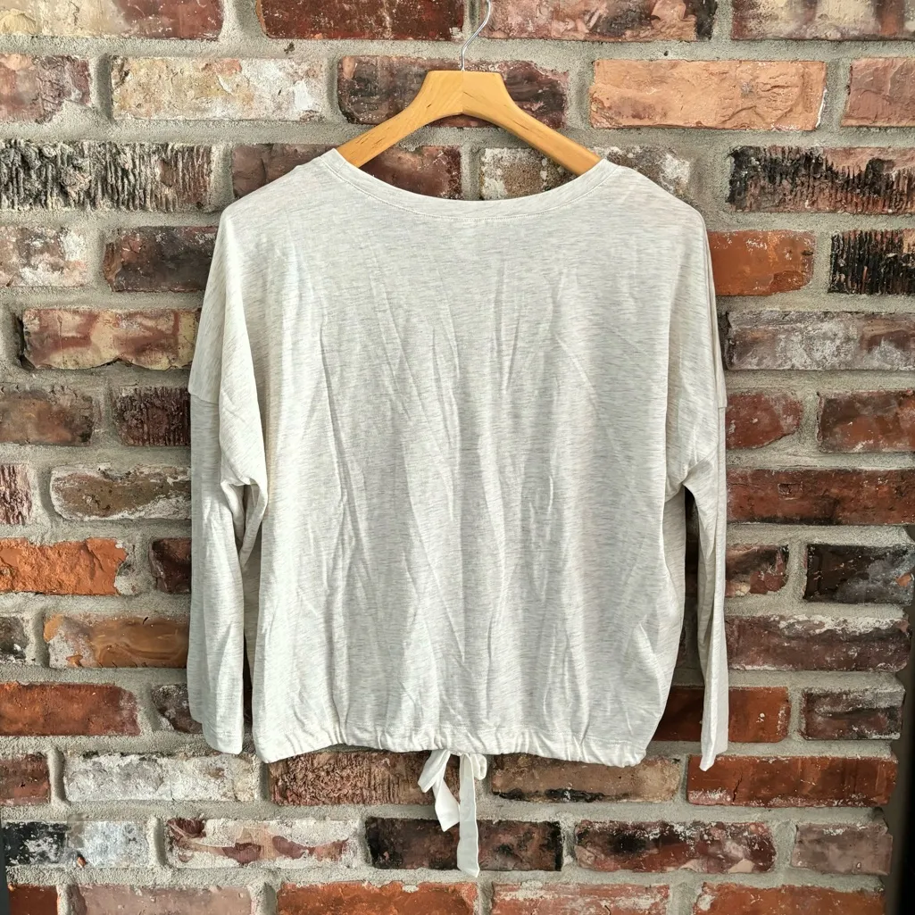 Eberjey Light Gray Tie Front Long Sleeve Shirt Top, S - Image 5