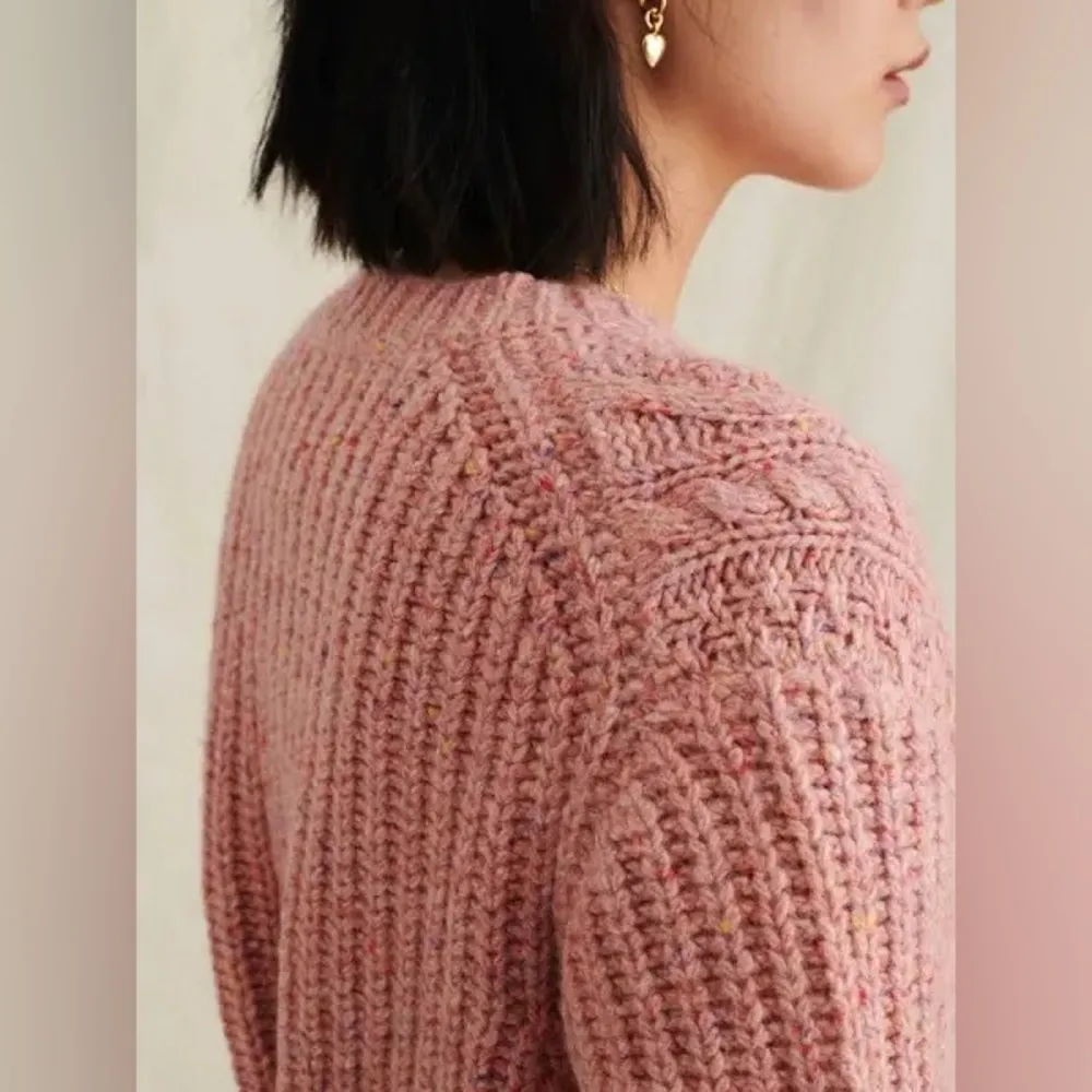 Alex Mill Button Side Aran Cable Knit Merino Wool Sweater in Dried Rose Pink Size XXL - Image 4