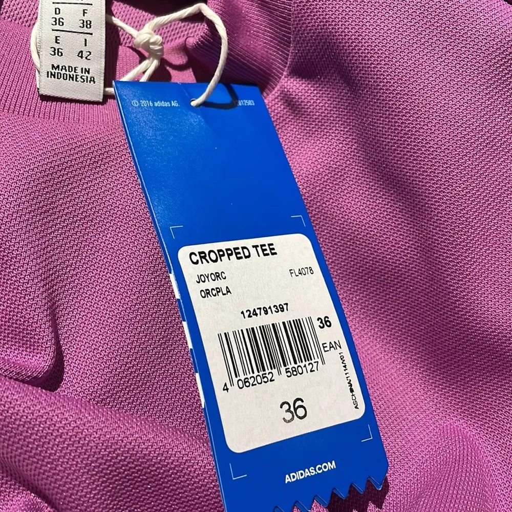 NWT ADIDAS BELLISTA  TREFOIL CROP TEE TOP LILAC SMALL - Image 6