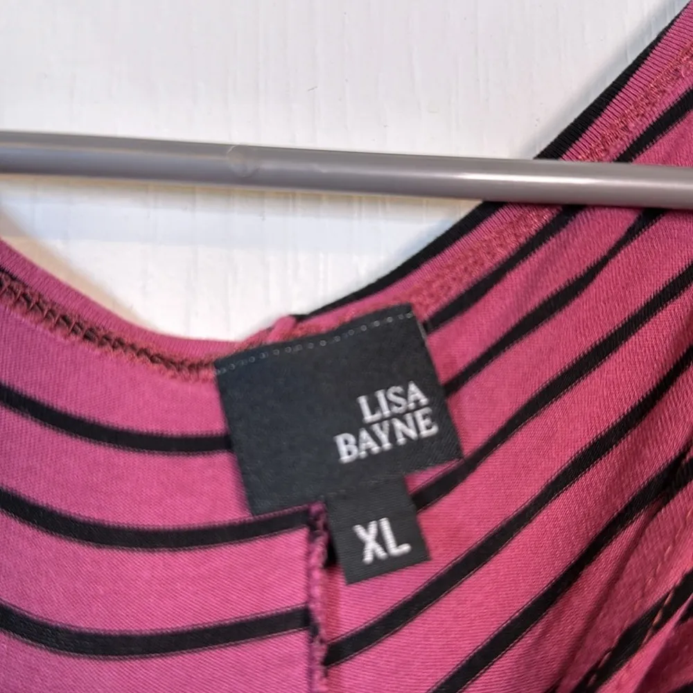 Lisa Bayne Mauve Black Tunic Drape Asymmetrical Blouse Classic XL EUC #0589 - Image 6