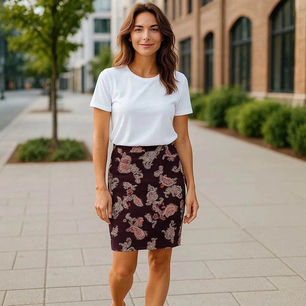 Ann Taylor Maroon Paisley Pencil Skirt - Image 3