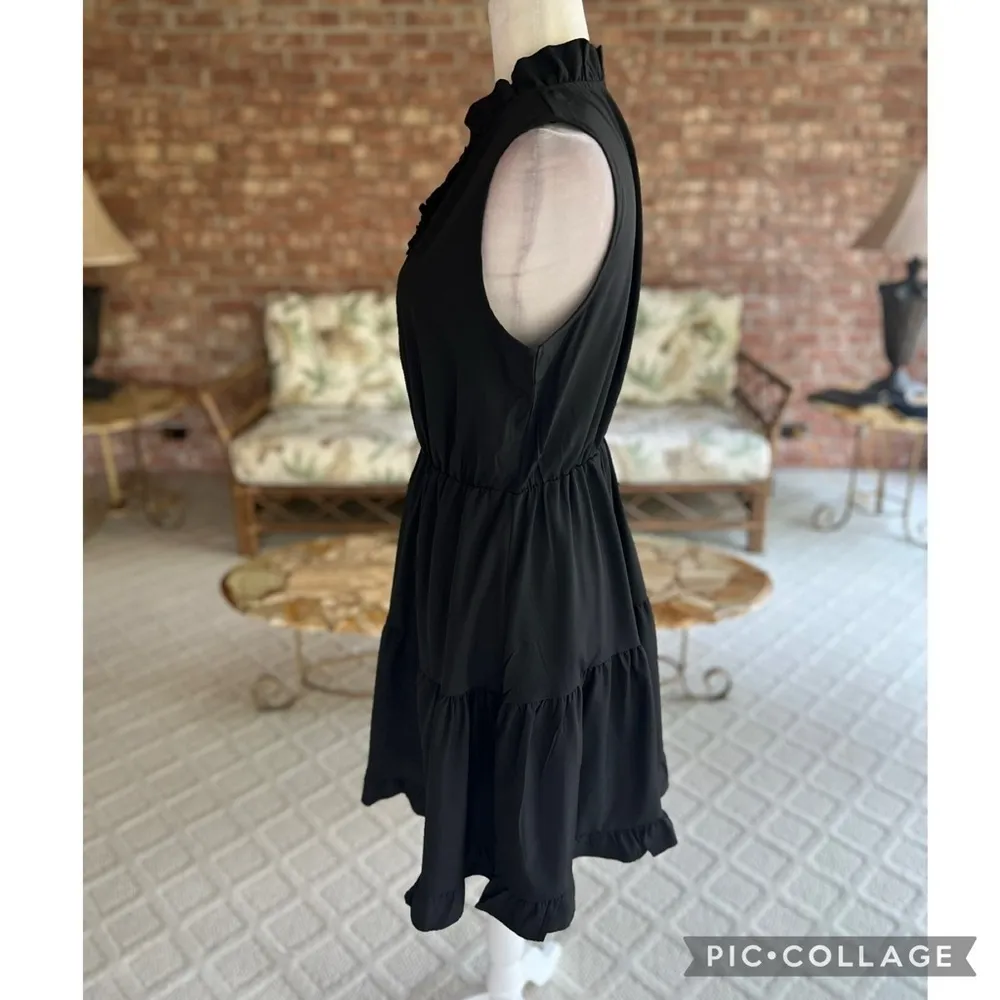 Black Dress M Tiered Ruffle Mini Sleeveless Fit & Flare NWOT - Image 10