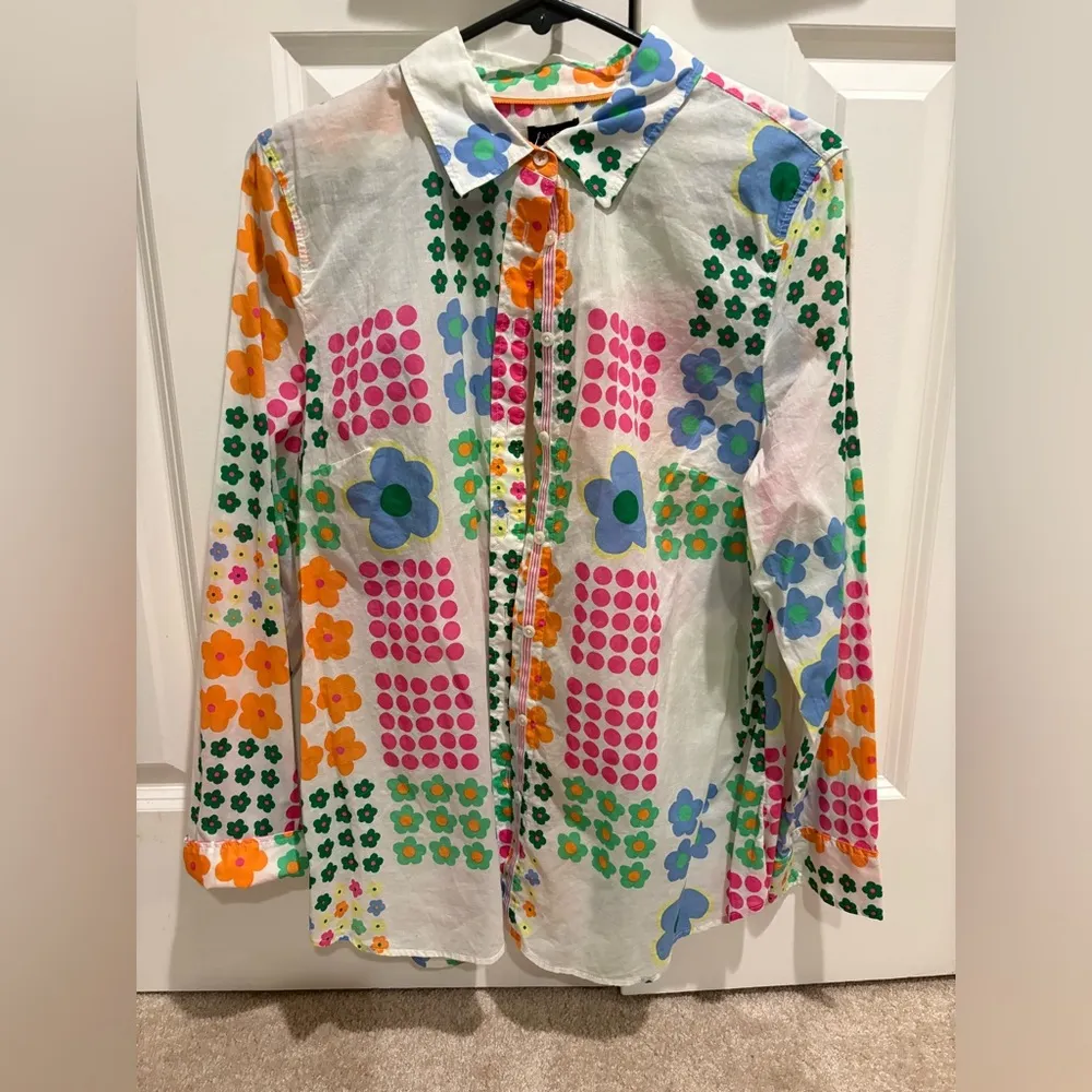 Talbots Floral Patchwork Button-Down Shirt – Bright Multicolor Print, Size Large - Image 2