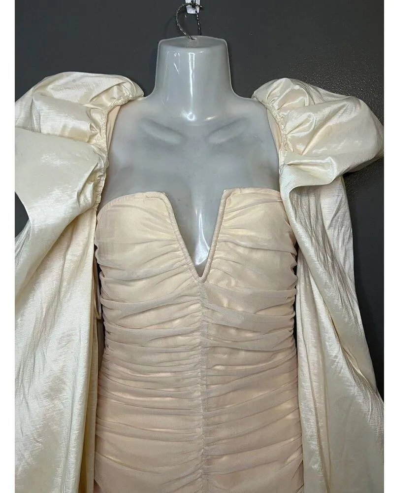 Band of Stars Dress Womens US 10 UK 8 Cream Puff Sleeve Ruched Mini Party Formal - Image 4