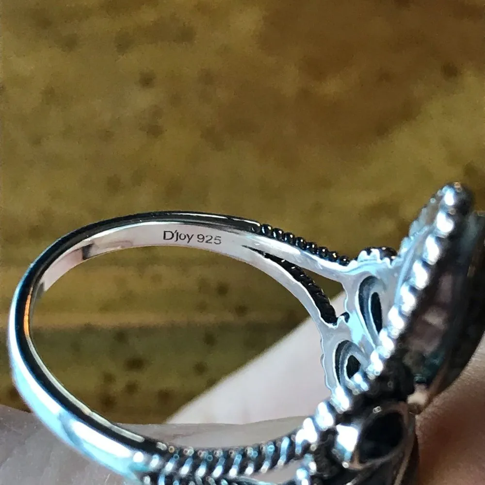 White Buffalo Blue Turquoise Statement Ring Size 9 Silver - Image 5