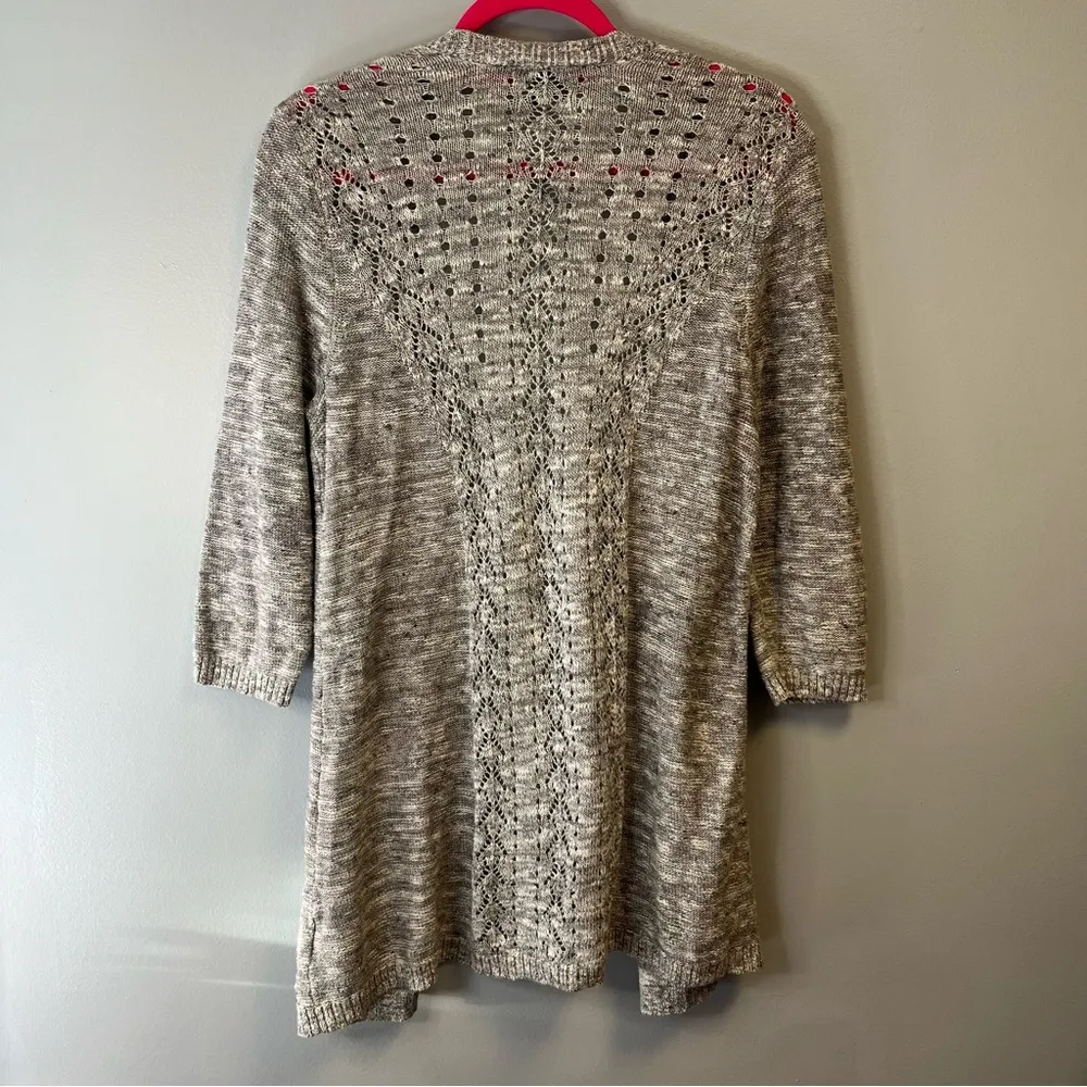 Torrid Cardi Grey Pointelle Knit Cardigan Sz 0 (L/12) Linen Blend Open Front EUC - Image 8