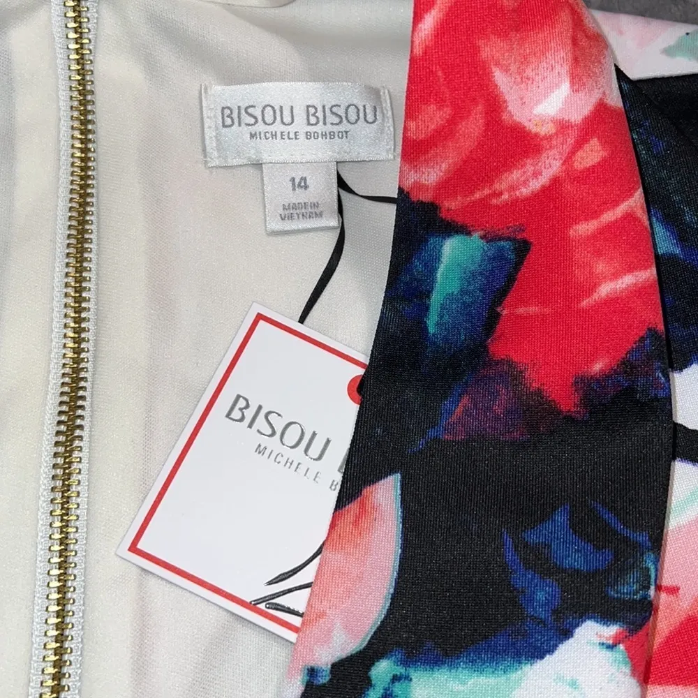 BISOU BISOU womens plus size 14 deep v-neck dress floral print zip back new NWT - Image 7