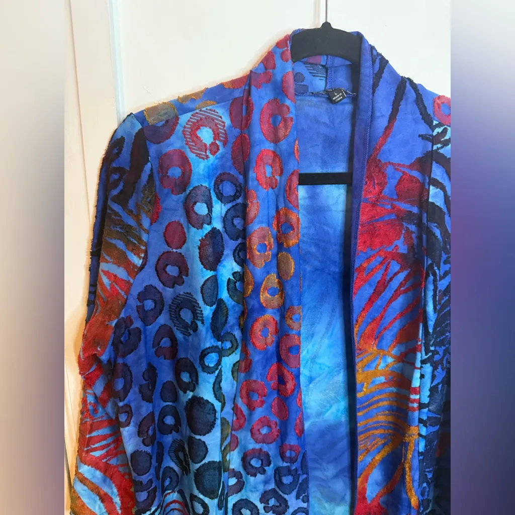 The Pyramid Collection Colorful Eclectic Bohemian Open Front Cardigan Blue Size L - Image 4