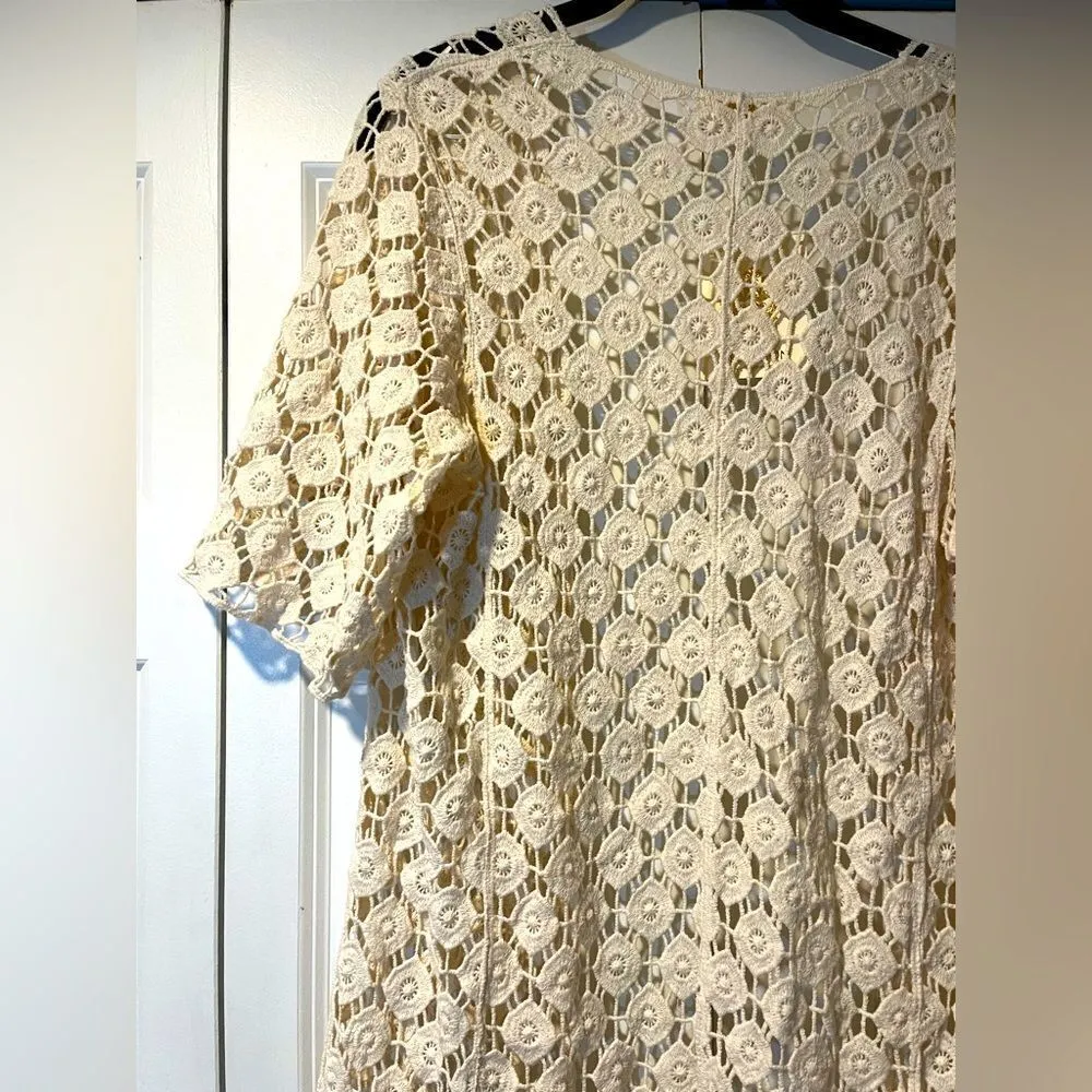NWT Crochet Fringe Cream‎ Colored Cardigan Fringe, Floral, Comfortable, D21 Size XS - Image 7