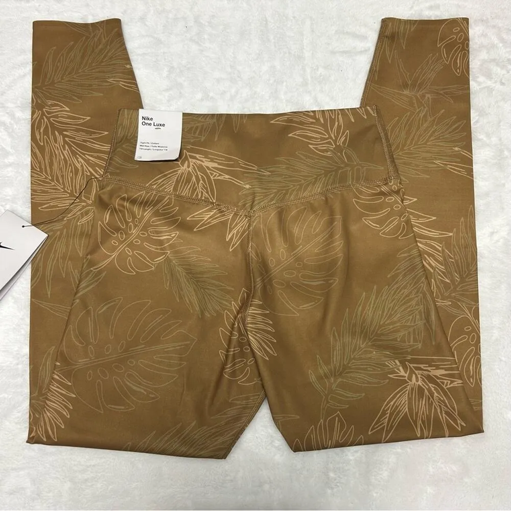 Nike One Luxe Leggings Mid-Rise 7/8 Pants Tropical Gold Tan Dark Driftwood Small - Image 6