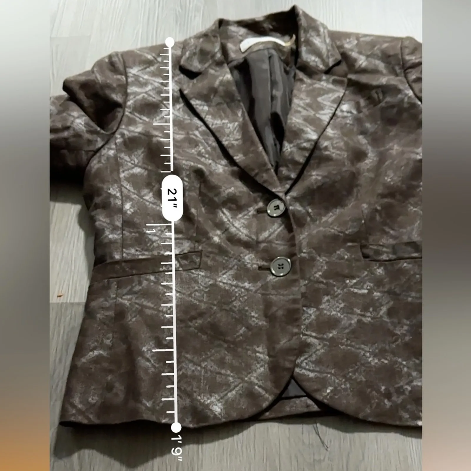 Calvin Klein Calvin‎ Klein Brown Silver Metallic Long Sleeve Two Button Blazer Size 6 - Image 7