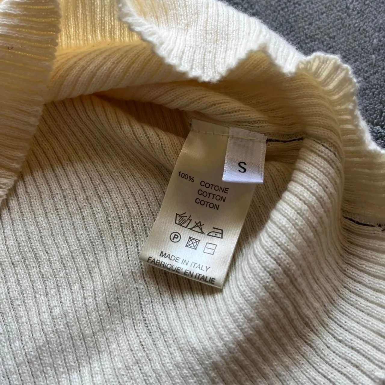 Roberto Collina Italy Ribbed Knit Cream Long Sleeve Top Size Small 100% Cotton - Image 4