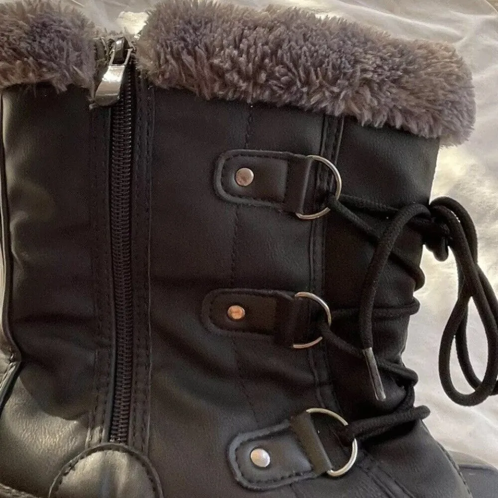 Dream Pairs Black, Grey Snow Boots Faux Leather Fur Women’s Sz 6 Winter Comfort - Image 10