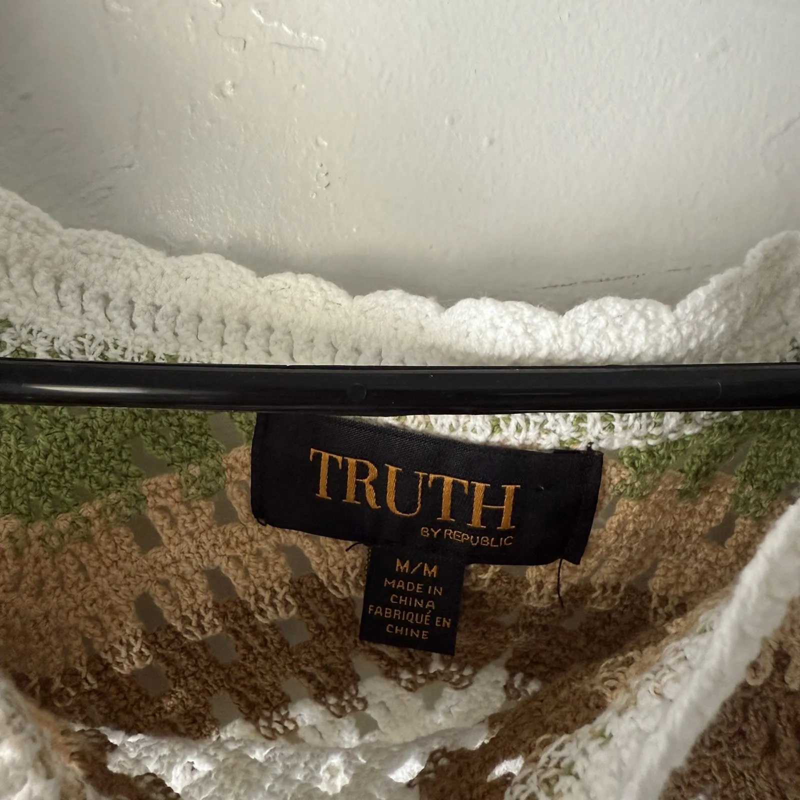 Truth by Republic Sweater Western Festival Medium Crochet Knit Pullover Boho White - Image 4