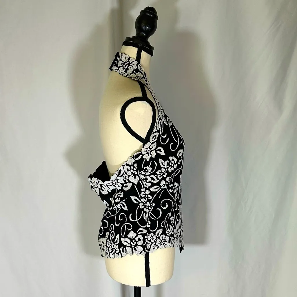 Tadashi Black Top Size L Beaded Halter Zipper Back Closure Formal  90s - Image 4