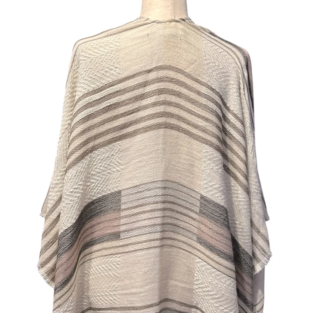 Marc New York Andrew Marc Striped Wrap/Poncho Cream Gray Tan Mauve One Size Cozy - Image 7