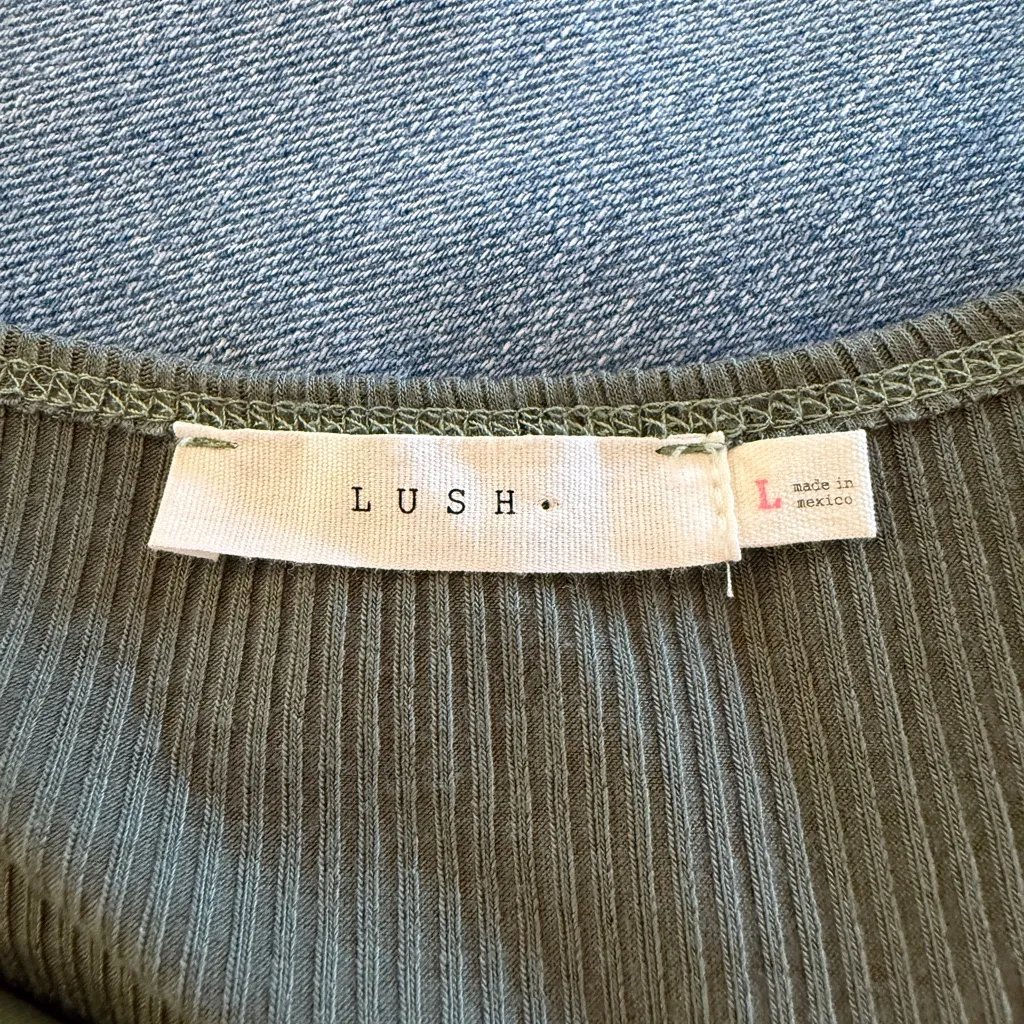 Lush NWOT Olive Green Ribbed Women's Square Neck Long Sleeve Top - Image 5