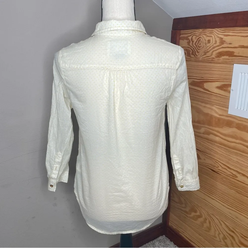 Anthropologie  Pale Yellow Sheer Polka Dot 3/4 Sleeve Button Up Top Shirt 0 - Image 3