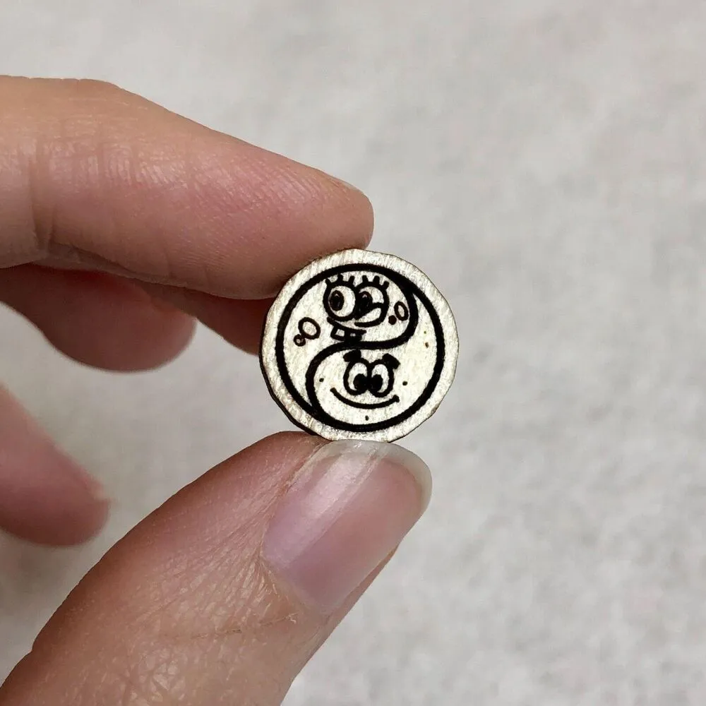 Spongebob and Patrick Yin Yang Wood Stud Earrings - Image 2