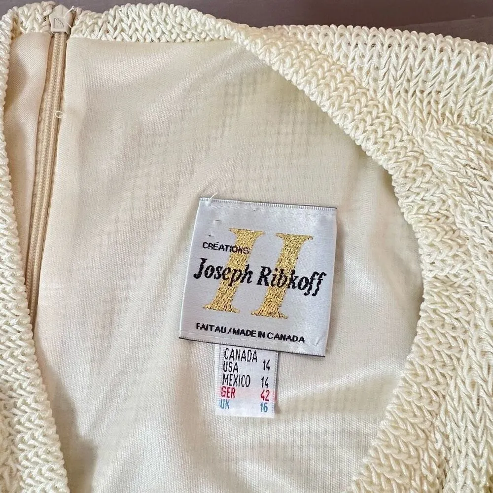 Joseph Ribkoff cream knit tie waist midi dress size 14 - Image 7