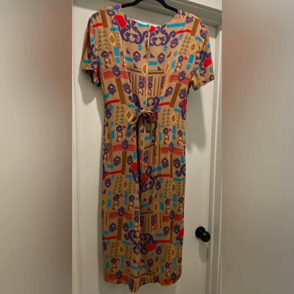 VTG 80s / 90s Betsy Lauren Colorful Tribal Patterned Midi Dress - Image 9