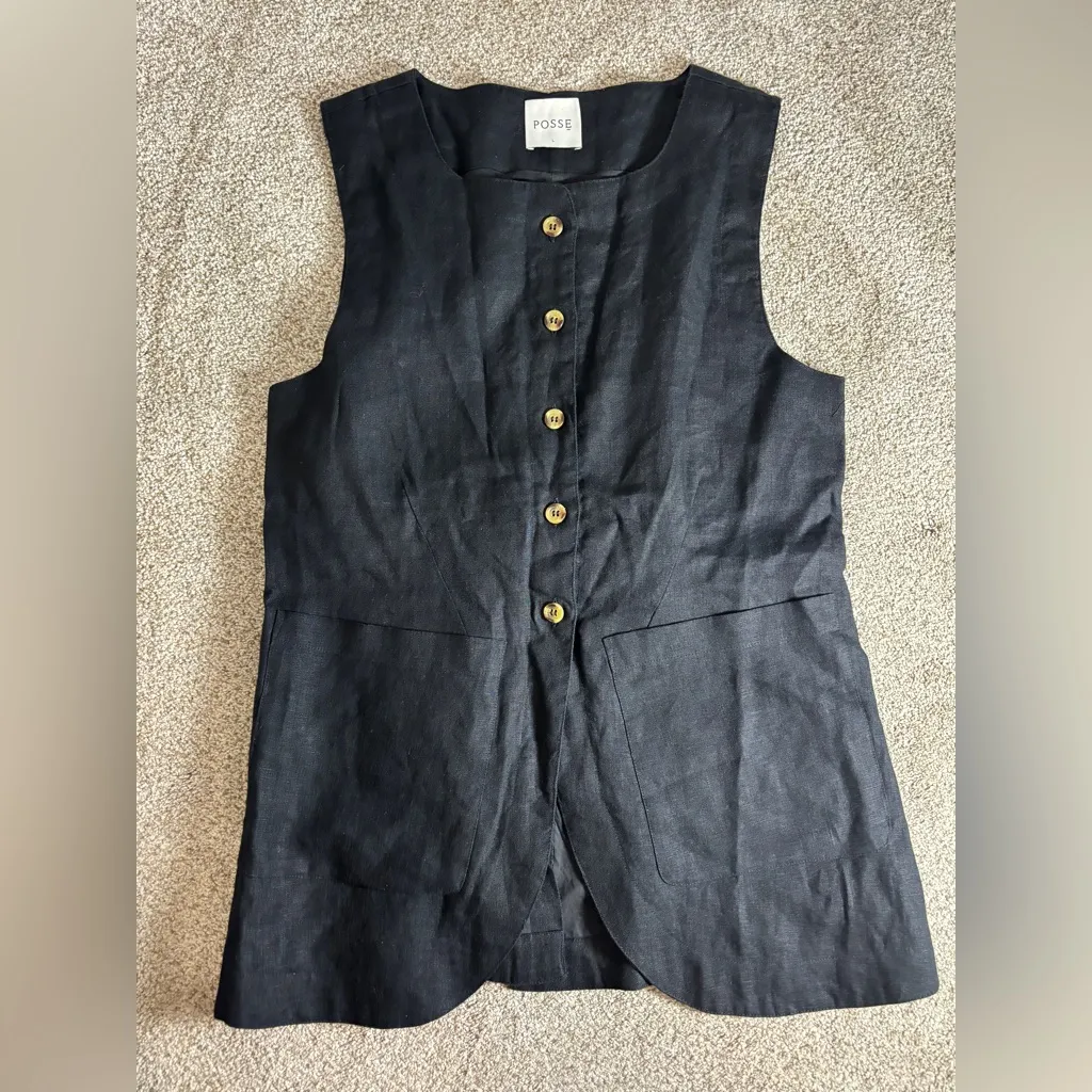Tuckernuck Posse the Label Emma Vest Black Sleeveless 100% linen large - Image 4