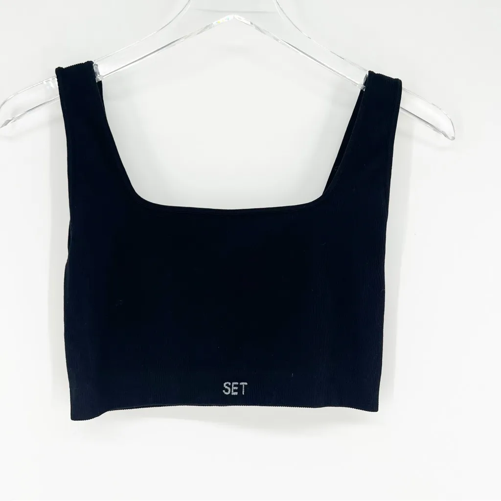 Set Active Square Neck Ribbed‎ Sports Bra XL Black - Image 2