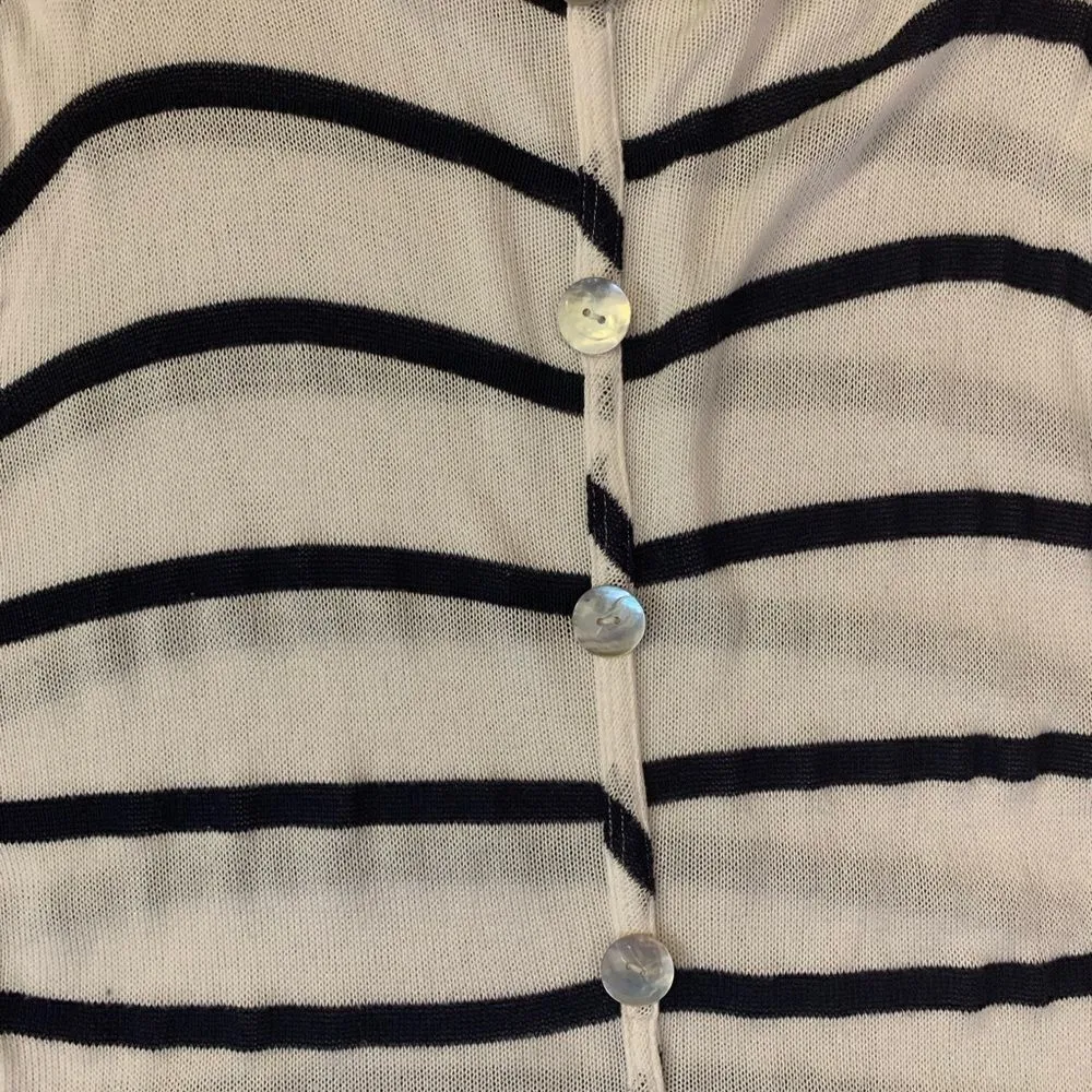 Striped sheer knit sweater with button back detailing size M White Size M - Image 3