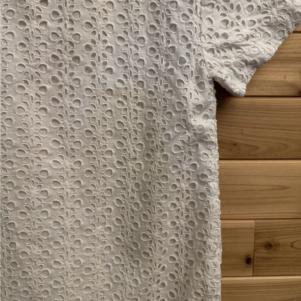 Kate Spade Size 4 Bright White Havana Eyelet Short Sleeve Shift Dress - Image 4