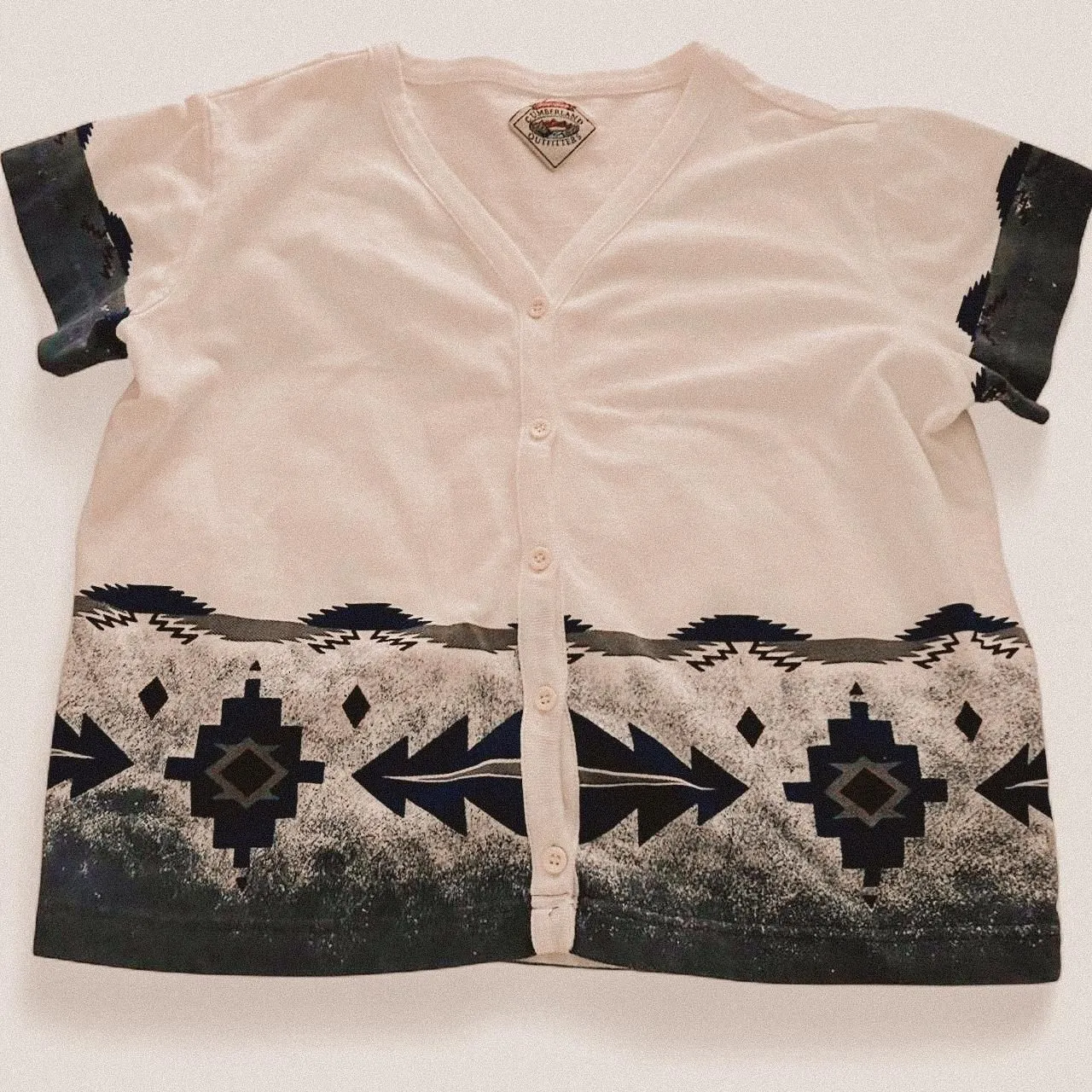 Y2K Western Alaska Geometry Cumberland Outfitters Button Down – Cowboycore (M) White Size M - Image 1