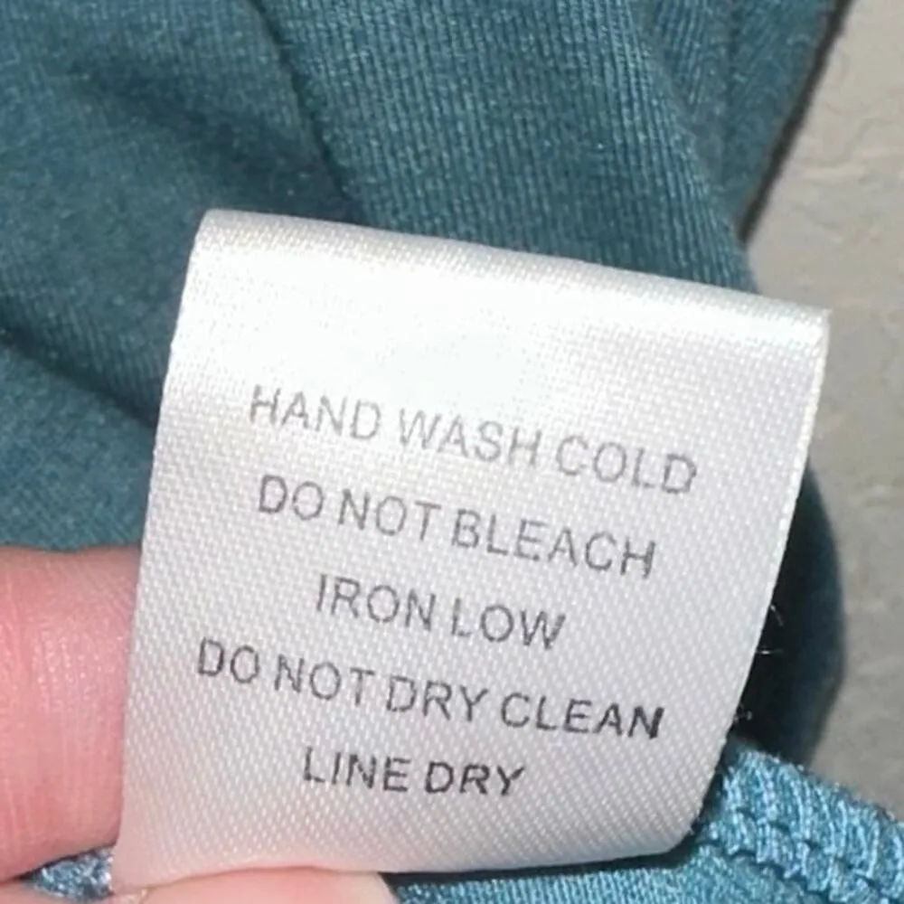 Daisy May Teal Mini Dress Puff Sleeve Empire Waist Tie Back Size L Cottagecore - Image 5