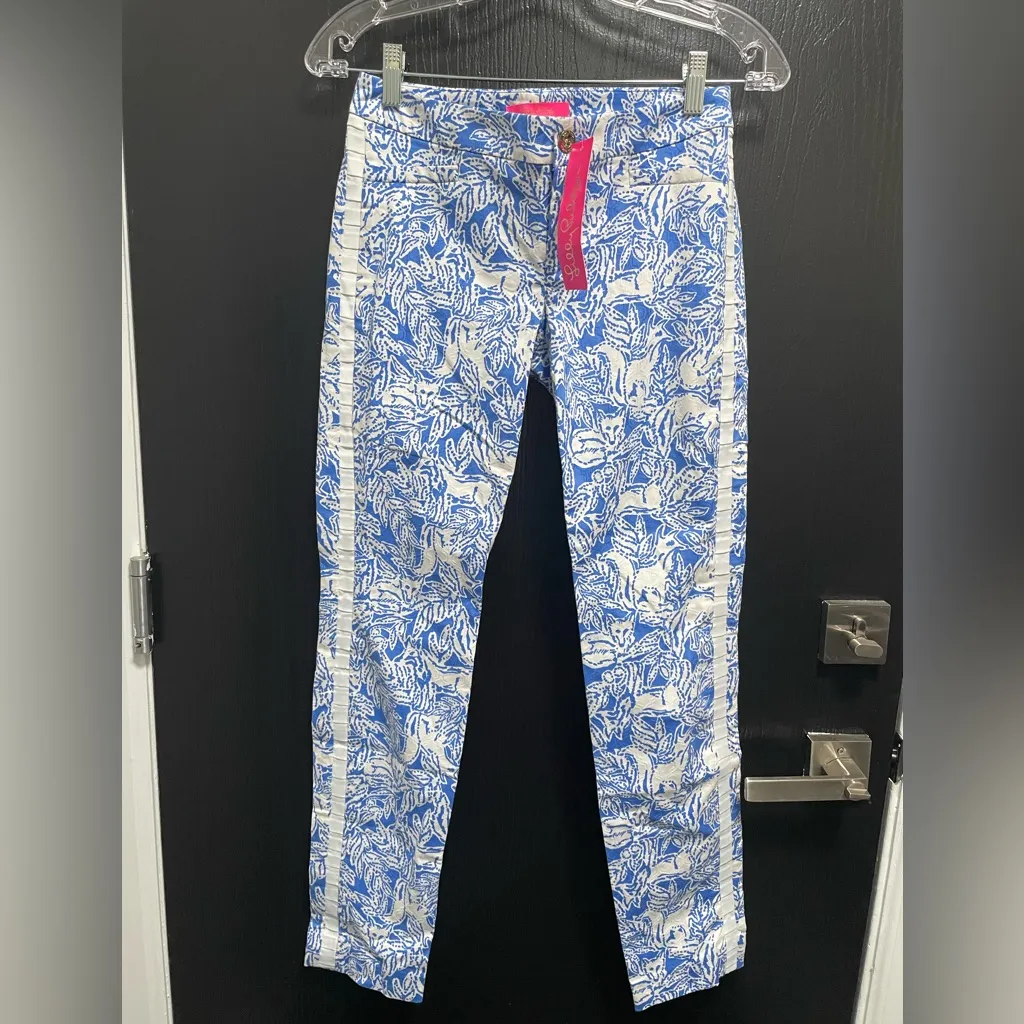 NWT Lilly Pulitzer Kelly Skinny Ankle Pant in Costal Blue Fancy‎ Feet Sz 0 $148 - Image 6