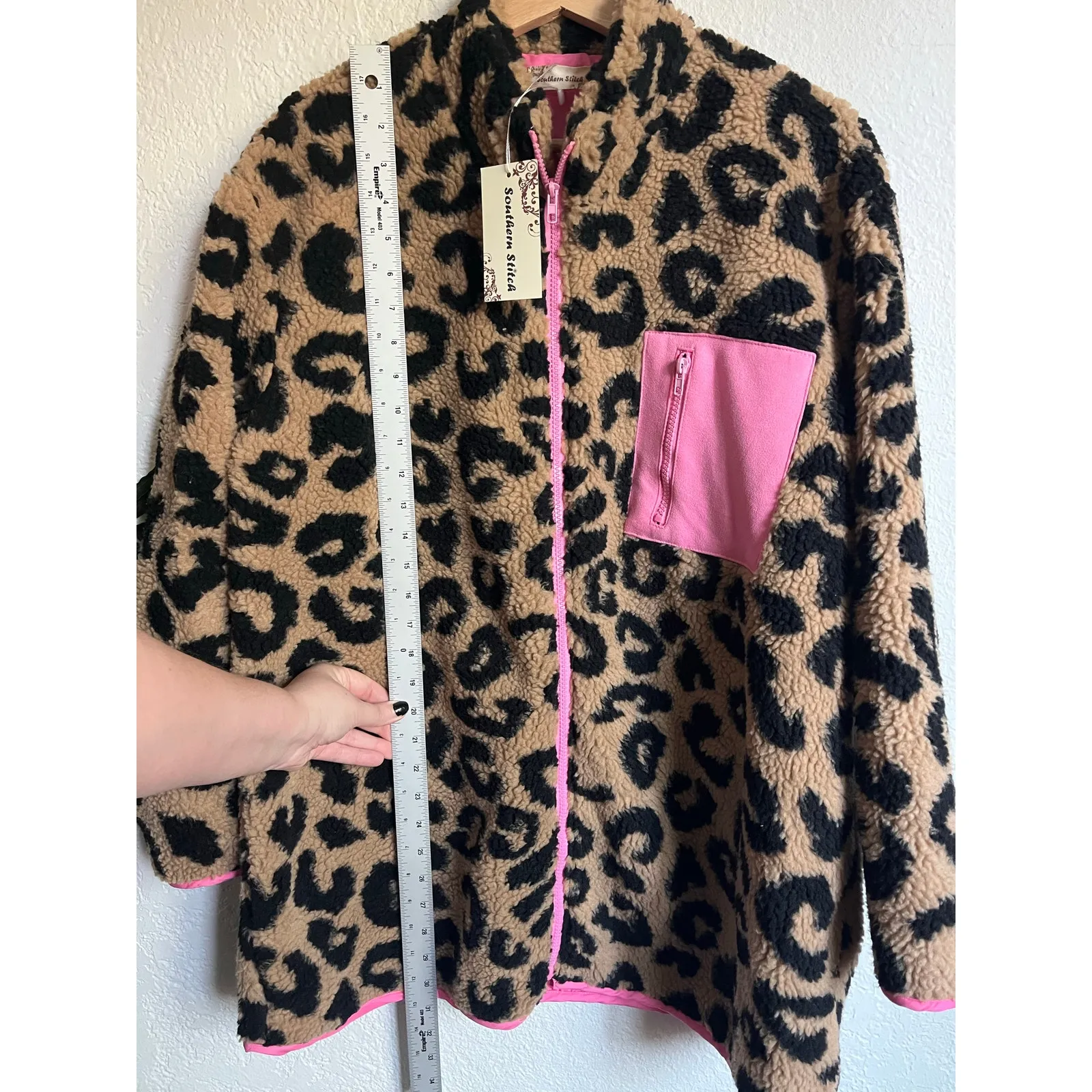 Southern Stitch Leopard Pink Trim Full Zip Sherpa Jacket L/XL NWT - Image 5