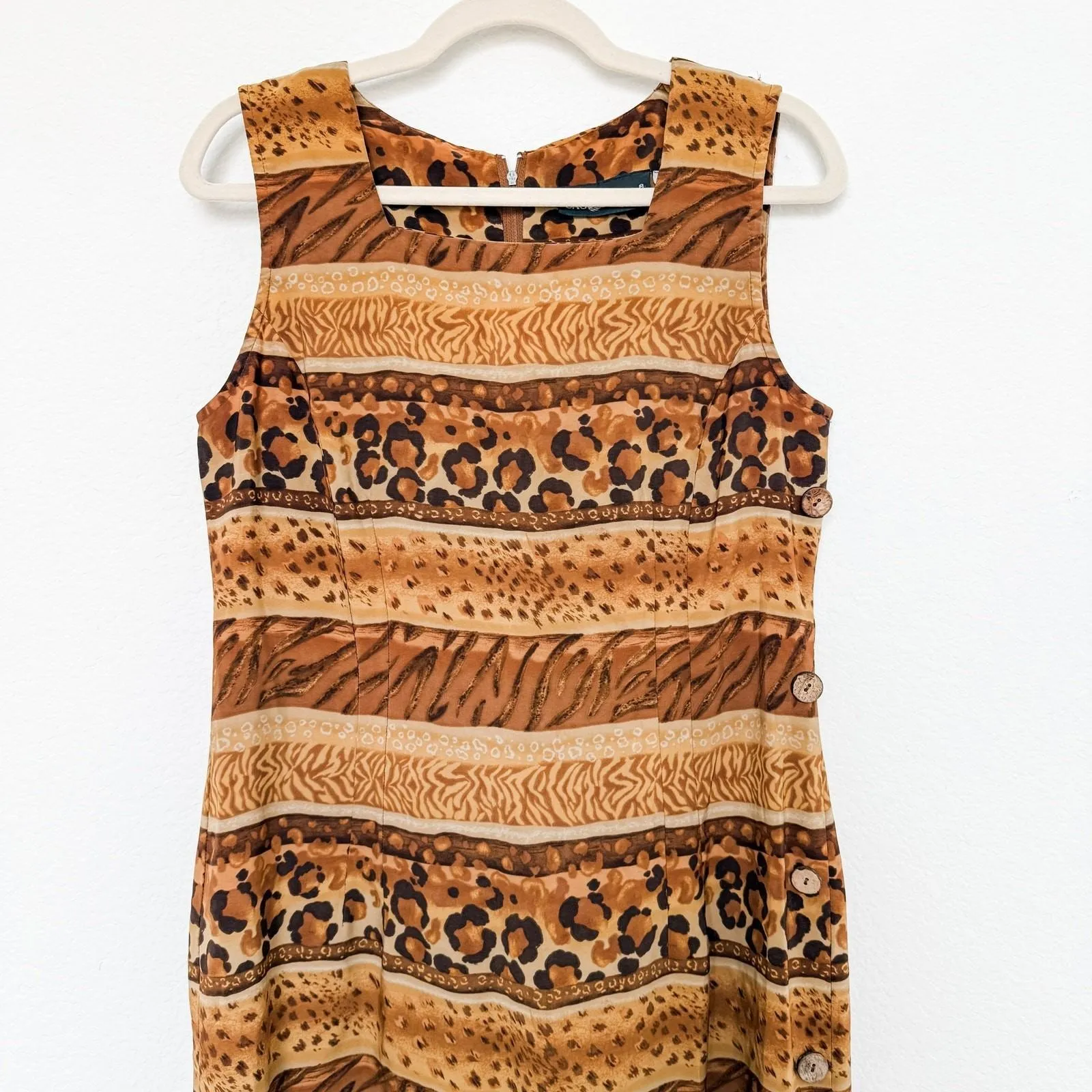 Vintage 90s Sag Harbor Womens Dress Size 12 Brown Animal Print Maximalist Safari - Image 3