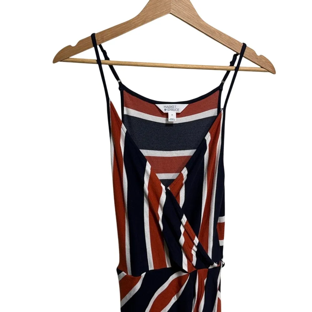 Market & Spruce Striped Wrap Midi Dress Navy White Spaghetti Strap Size Medium - Image 2