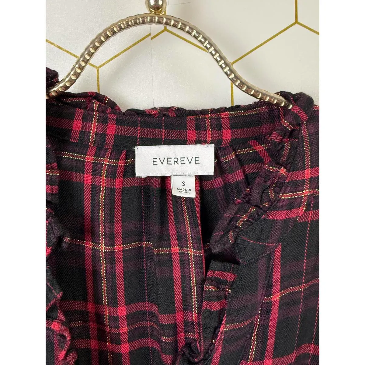 Evereve Red and Black Plaid Charlotte Ruffle Button Down - Size - Small - Image 4