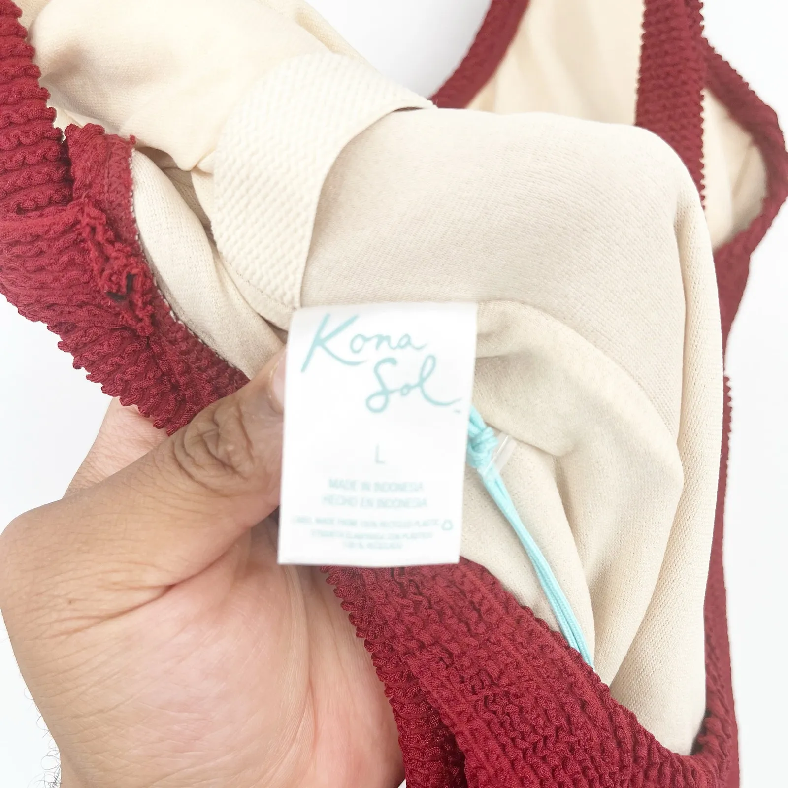 NWT Kona Sol Womens‎ Beach Pucker Square Neck One Piece Swimsuit Size L Burgundy - Image 2